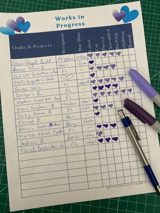 Quilty WIPs Tracker - Essentially Loved Quilts
